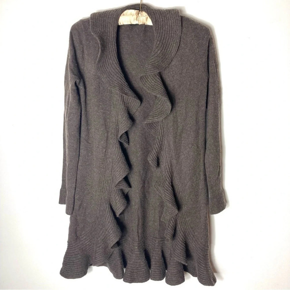 C by Bloomingdale’s Wool Cashmere Cardigan Ruffled XS - Picture 1 of 6